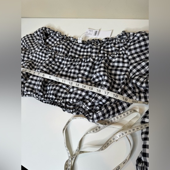 TOPSHOP Black White Gingham Plaid Print Flare Long Sleeve Crop Top 10 NWT - Picture 6 of 9